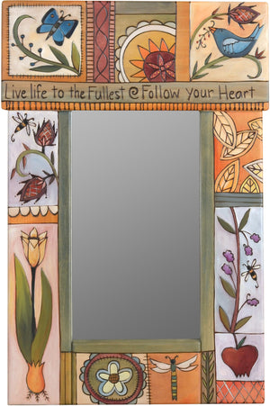 Small Mirror –  "Live life to the Fullest, Follow your Heart" elegant and neutral mirror with floral motifs