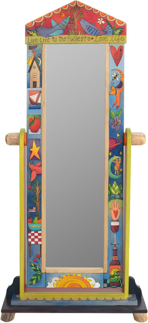 Wardrobe Mirror on Stand –  "Live Life to the Fullest" mirror on stand with birds and tree of life motif