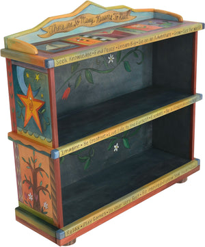 Short Bookcase –  Colorful bookcase with vine motifs, "There are so Many Reasons to Read"