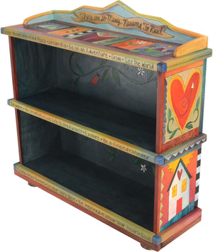 Short Bookcase –  Colorful bookcase with vine motifs, "There are so Many Reasons to Read"