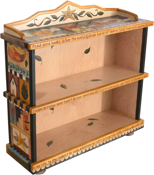 Short Bookcase –  Elegant and neutral bookcase with colorful block icons