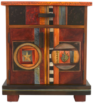 Nightstand Cabinet –  Elegant and dark toned nightstand with circular block icons and patterns