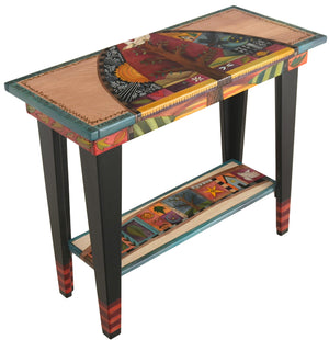 Sticks handmade sofa table with tree of life design and colorful life icons