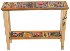 Sticks handmade sofa table with colorful folk art imagery
