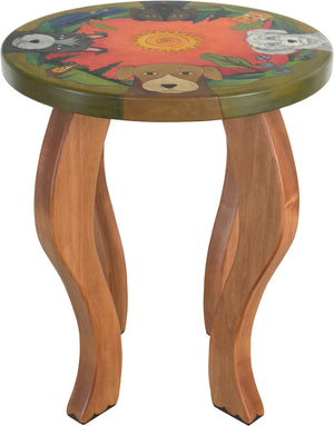 Round End Table –  Adorable end table with dogs playing about a landscape