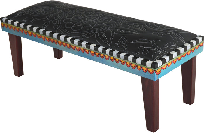 4ft Leather Seat Bench | Floral Stitches