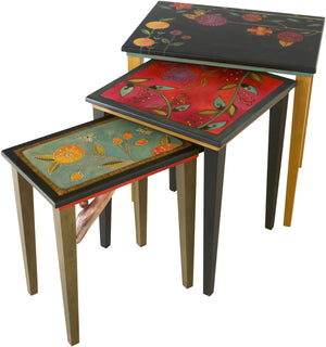 Nesting Table Set –  Pop of color nesting table set with beautiful contemporary floral motif
