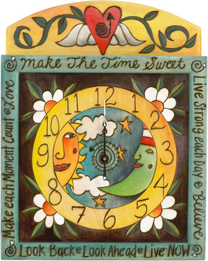 Square Wall Clock –  Lovely sun and moon themed wall clock with floral motifs