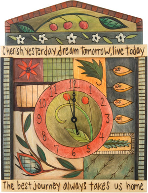 Square Wall Clock –  "Cherish Yesterday, Dream Tomorrow, Live Today" wall clock with floral motif