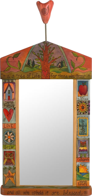 Large Mirror –  "It is a Tree of Life for those who Grasp it" mirror with tree motif and heart