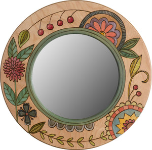 Small Circle Mirror –  Small circle mirror with colorful contemporary floral motif