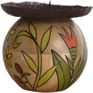 Ball Candle Holder –  Hand painted candle base with floral garden motifs