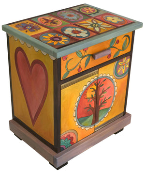 Nightstand Cabinet –  Bright and colorful contemporary folk art nightstand with floral motifs