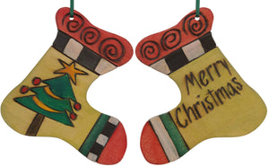 Stocking Ornament –  "Merry Christmas" stocking ornament with pretty Christmas tree motif