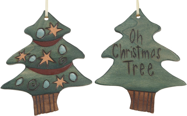Christmas Tree Ornament –  "Oh Christmas Tree" Christmas tree ornament with dark green Christmas tree motif