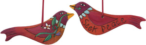 Bird Ornament –  Seek Peace bird ornament in red and orange