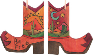 Boot Ornament –  Be Free boot ornament with sunset on the desert and cacti motif