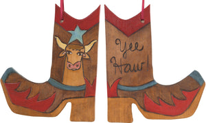 Boot Ornament –  Yee Haw! boot ornament with cow motif