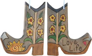 Boot Ornament –  Love Life boot ornament with sun and flower motif