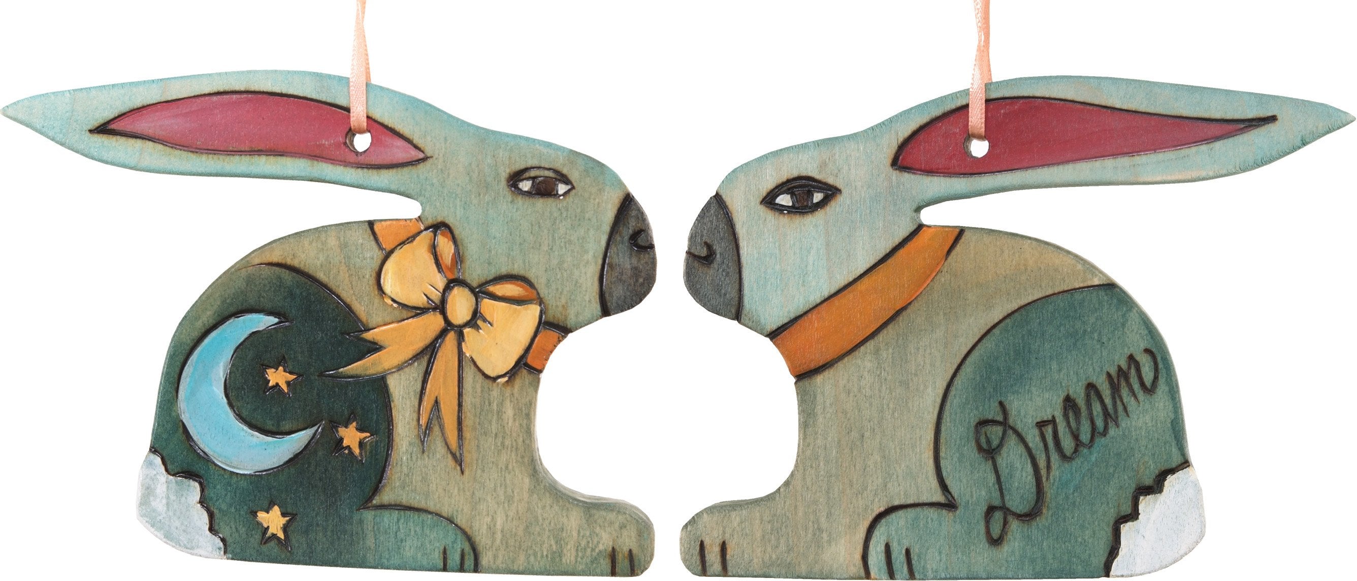 Rabbit Ornament –  Fun and festive rabbit ornament with moon and bow,