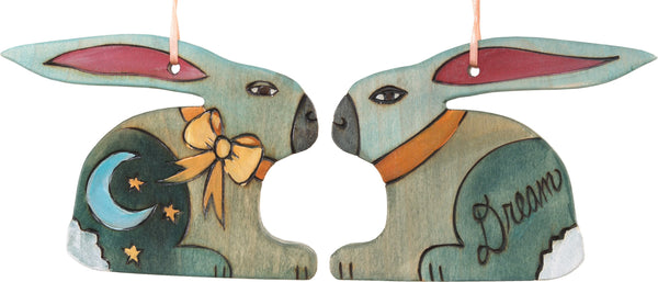 Rabbit Ornament –  Fun and festive rabbit ornament with moon and bow, "Dream"