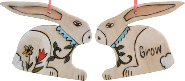 Rabbit Ornament –  Lovely white rabbit ornament with floral motif, "Grow"