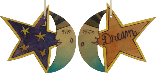 Moon and Star Ornament –  "Dream" moon and star ornament with sleepy mister moon and starry sky motif