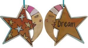Moon and Star Ornament –  "Dream" moon and star ornament with orange starry sky and sleepy mister moon motif
