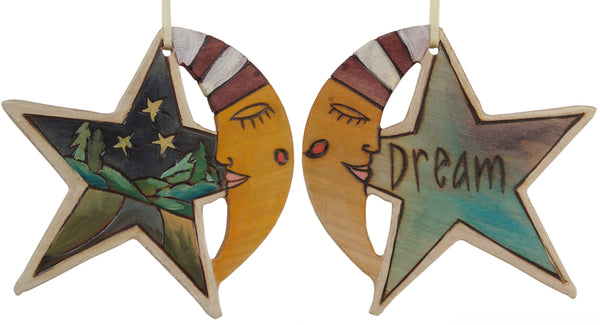 Moon and Star Ornament –  "Dream" moon and star ornament with sleepy mister moon motif