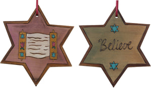 Star of David Ornament –  "Believe" Star of David ornament with Torah scroll