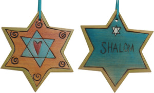 Star of David Ornament –  "Shalom" Star of David ornament with heart motif