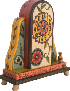 Mantel Clock –  Eclectic folk art mantel clock with colorful garden motifs
