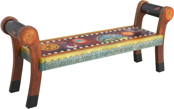 Rolled Arm Bench | Abstract Floral