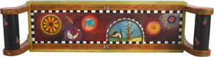 Rolled Arm Bench –  "Watch Sunsets" rolled arm bench with tree of life and beautiful contemporary floral motif. Top view