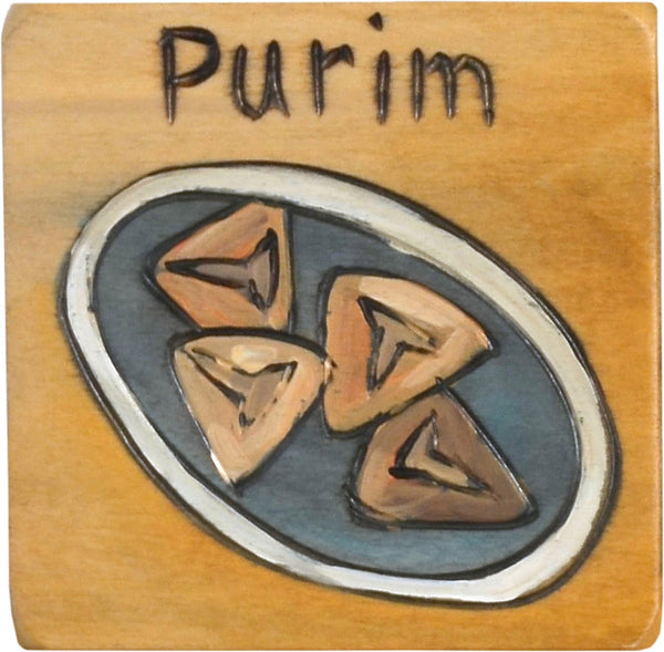 "Purim" festival magnet with a dish of kreplach motif