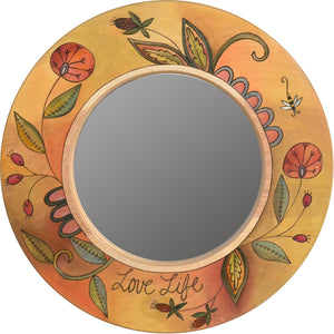 Small Circle Mirror –  "Love Life" circle mirror with beautiful contemporary floral motif