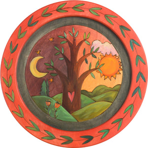 16" Round Tray –  Tree round tray with sun and moon motif