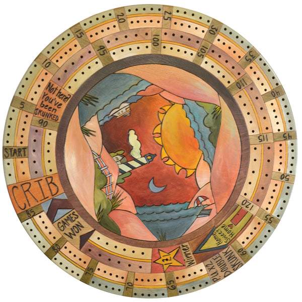20" Cribbage Lazy Susan –  A cool coastal sunset landscape