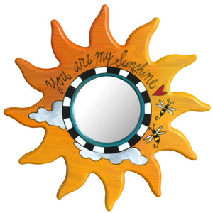 Sun Shaped Mirror –  "You are my Sunshine" sun-shaped mirror with bees and clouds motif