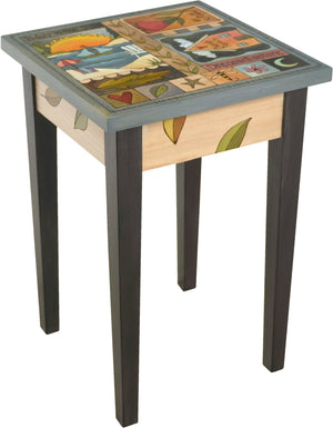 Small Square End Table –  Lovely end table with beach theme and colorful block icons