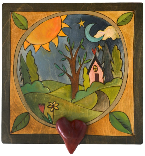 Keepsake Box – Encircled peaceful landscape with tree of life and home motif on this box's lid