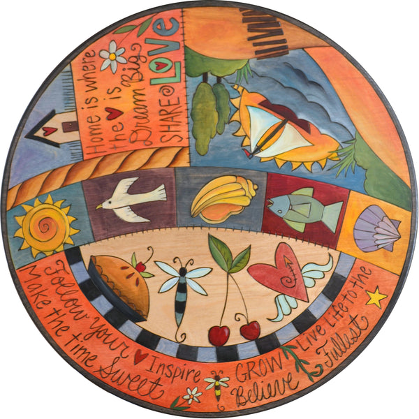 Sticks Handmade 20" Beach Lazy Susan with crazy quilt design and life icons