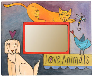 Sticks handmade picture frame with "Love Animals" theme