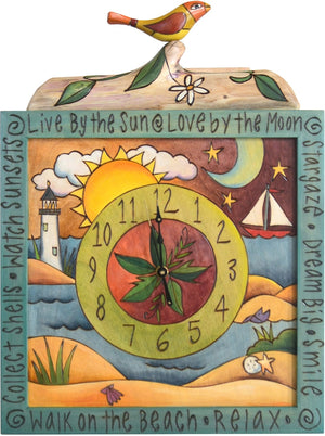 Square Wall Clock –  Lovely beach and coastal themed wall clock with vine motifs