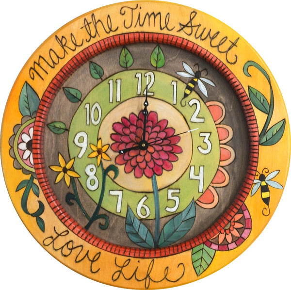 14" Round Wall Clock –  Bright and cheery nature and garden themed wall clock