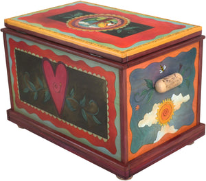 Chest –  Beautiful handcrafted storage chest with sun and moon and heart home motifs