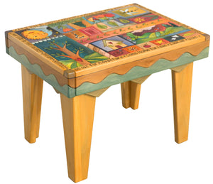 Rectangular End Table –  Lovely colorful block icons and patterns end table with tree of life and other symbols