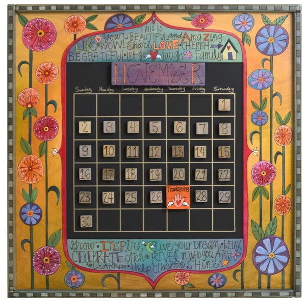Large Perpetual Calendar –  "This is your Beautiful and Amazing Life" perpetual calendar with floral motif on yellow background
