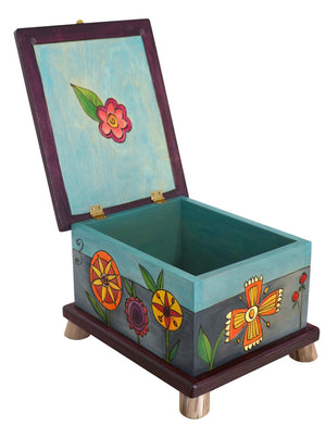 Recipe Box – Lovely contemporary floral motif that pops off of its blue background
