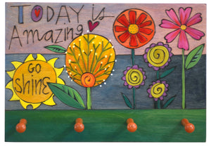 Horizontal Key Ring Plaque –  "Today is Amazing, Go Shine" key ring plaque with floral motifs